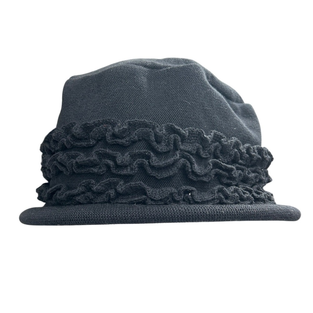 Parkhurst SunGuard Ruffle Knit Cloche Hat OS Black Vintage‎ Parisian Cottagecore